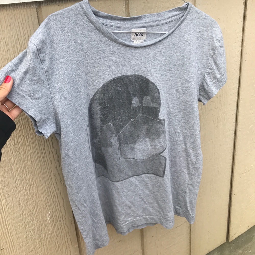 COPY - ACNE SZ GRAPHIC TOP COTTON GREY CUTE SHIRT